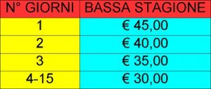 tabella dei prezzi per la bassa stagione